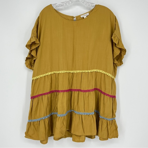 Chic Soul Plus Size Colorful, Pom-Pom, Baby Doll Top Ruffle Sleeve Size 1X - Picture 2 of 5